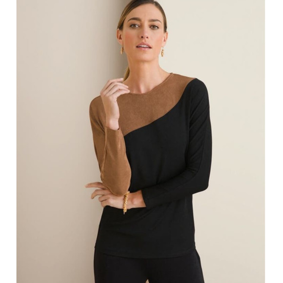 Chico's Tops - Chico's Travelers Classic Dolman Top Women's Large 2 Brown Black Colorblock